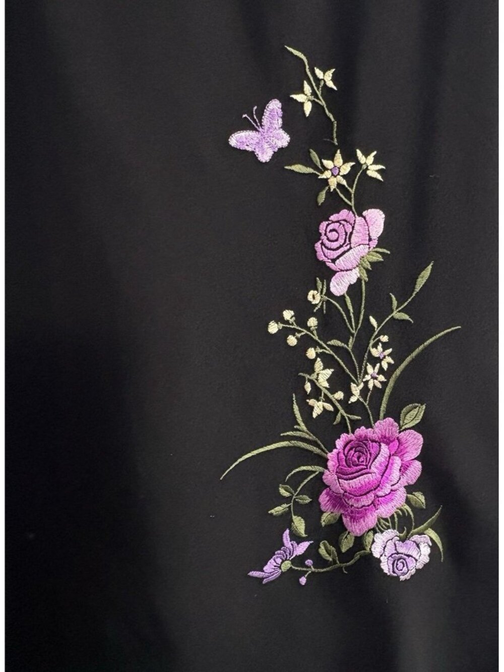 Vtg SL FASHIONS Women Chiffon Embroidered Floral‎ Midi Dress Sz 12 Black 6-5 - Picture 5 of 9